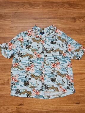 George 2XL Light Blue Hawaiian Floral Button-Down Shirt